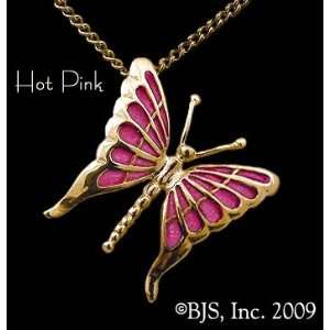   gold filled cable chain, Hot Pink Enamel, Butterfly Jewelry, 14 k gold