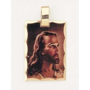 com 14 Kt Gold Layered Medal   Head of Christ   Rectangle   Hand Made 