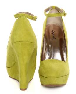 Lime Yellow Suede Pointy Toe High Heel Platform Wedge 7.5 us Qupid 