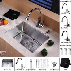 23 in. Single Bowl Kitchen Sink & Faucet w Soap Dispenser 