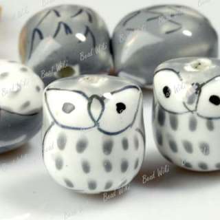 10 Gray Animal Owl Charm Ceramic Porcelain Beads PB0005  