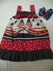 BOUTIQUE PATRIOTIC JULY 4TH PILLOWCASE DRESS RUFFLED  