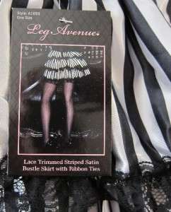 LEG AVENUE Satin Bustle Skirt White Black Stripe Steampunk Burlesque 