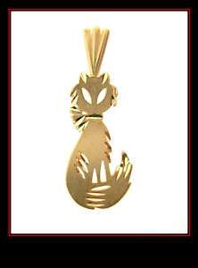 14K SOLID YELLOW GOLD KITTY CAT PENDANT/CHARM Ma  