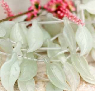 35mm Pale Green Jade Side Drilled Leaf Leaves Beads  