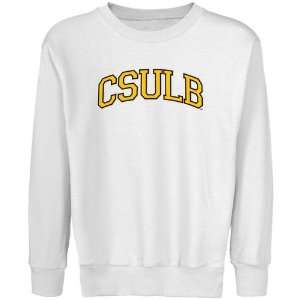 Long Beach State 49ers Youth White Arch Applique Crew Neck Fleece 