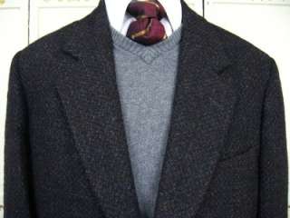 Vtg MOD BJ Keats Charcoal Gray BESPOKE Heavy Wool TWEED Fleck 2 Button 