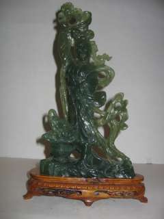 Genuine Jade Nephrite Lam dor yuen Lady Beauty Statue Oriental 
