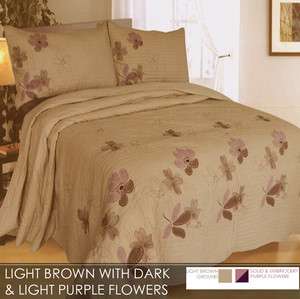 Pc Light Brown 100% Cotton Floral Applique Bedspread/Quilt Queen 