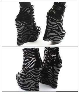 Womens Shoes peep toe Zebra Platform Wedge Ankle boots  