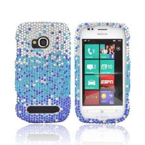  For Nokia Lumia 710 Turquoise Blue Waterfall Silver Gems 