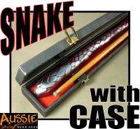 Australian Made Pool Snooker Snake Cue with Case Red Bellied Black 
