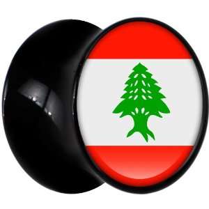  12mm Black Acrylic Lebanon Flag Saddle Plug Jewelry