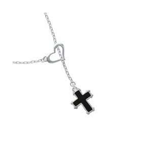   Cross with simple border Heart Lariat Charm Necklace Arts, Crafts