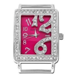  1 1/8 Inch Large Hot Pink with Crystals Rectangular Watch 