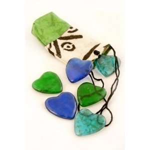  6 Krobo Recycled Glass Hearts in Mali Bag