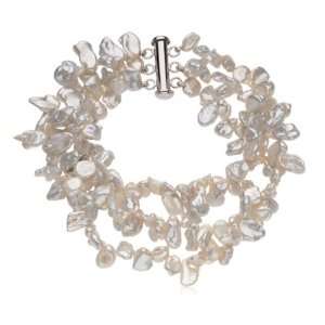  White Freshwater Keshi Pearl Bracelet in Silver Jewelry