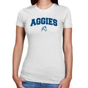  UC Davis Aggies Ladies White Logo Arch Slim Fit T shirt 