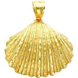  14K Gold Diamond Cut Sea Shell Pendant Jewelry