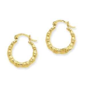    Bamboo Design Hollow Hoop Earrings in 14k Yellow Gold Jewelry