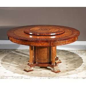   set round with 6 side chairs lazy susan wood inlay