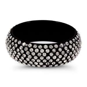    Round White Swarovski Crystal Black Bangle Bracelet Jewelry