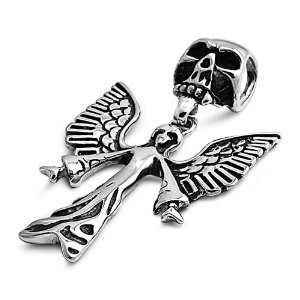  Stainless Steel Casting Pendant   Angel with Skull Head Jewelry
