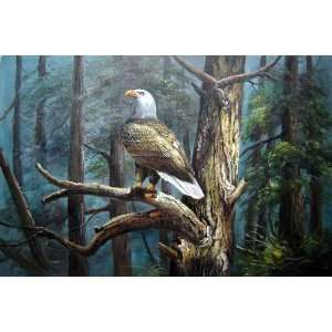  Bald Eagle Perched on Tree Oil Painting 24 x 36 inches 