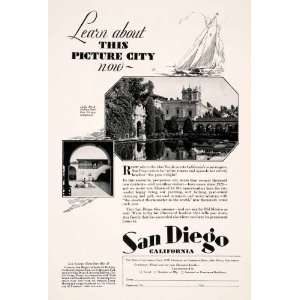  1929 Ad San Diego California Tourism Bureau Balboa Park 