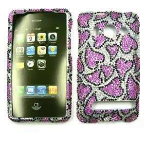 HTC EVO Full Diamond Bling Crystal Pink Hearts on White HARD PROTECTOR 