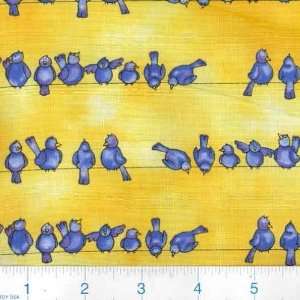  45 Wide Brazen Blue Birds Birds on a Wire Yellow Fabric 