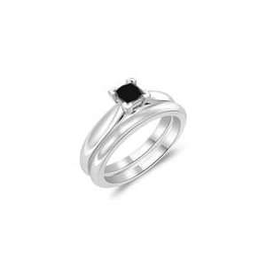 Cts Black Diamond Solitaire Engagement & Wedding Ring Set in 14K White 