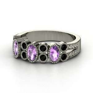  Hopscotch Band, Sterling Silver Ring with Amethyst & Black 