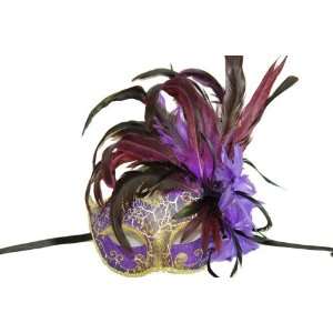  Purple Masquerade Half Mask With Feathers