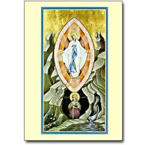 Our Lady of Lourdes Vision by Saint Bernadette Icon Holy Card 3 1/8 x 