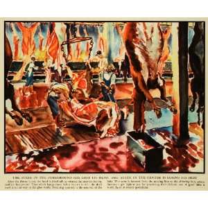 1934 Print Steer Chicago Stockyards Hide Skinning Meat 