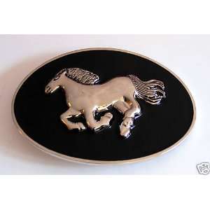  Western Wild Horse in Silver Ranch Cowboy Belt Buckle in Oval Black 