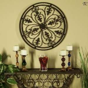   Wrought Iron 24 Round Wall Grille with Fleur De Lis