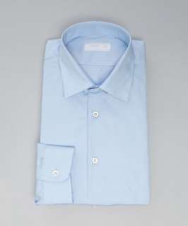 Prada sky blue cotton spread collar button front dress shirt