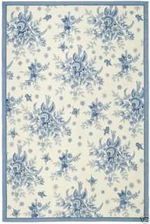 Hand hooked Ivory/ Blue Wool Carpet Area Rug 8 x 10  