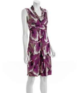 Elie Tahari purple palm print silk Melanie dress   