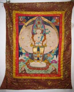 Old Tibetan Brocade 1000 Hands Avalokiteshvara Thangka  
