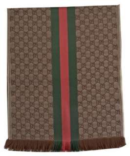 Gucci brown GG signature stripe wool silk Verbier scarf   up 