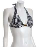 style #314151001 black tamarindo print buckle detail halter bikini top