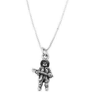  Sterling Silver Three Dimensional Firefighter Holding Axe 