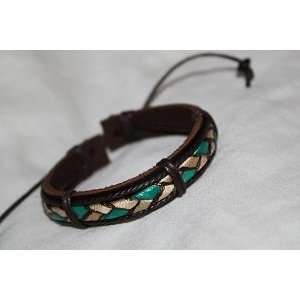 Hemp Surf Hand Made Adjustable Leather Wristband / Bracelet Brown with 