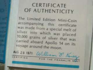 Apollo 14 Silver from Moon Flight Coin Franklin Mint  