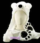 Polar Bear Mascot Fancy Costume Mask Hat Cap Glove Winter Beanie 
