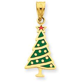 Brand New 14k Yellow Gold Enameled Christmas Tree Charm  