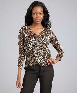 Wyatt leopard print chiffon ruched sleeve blouse